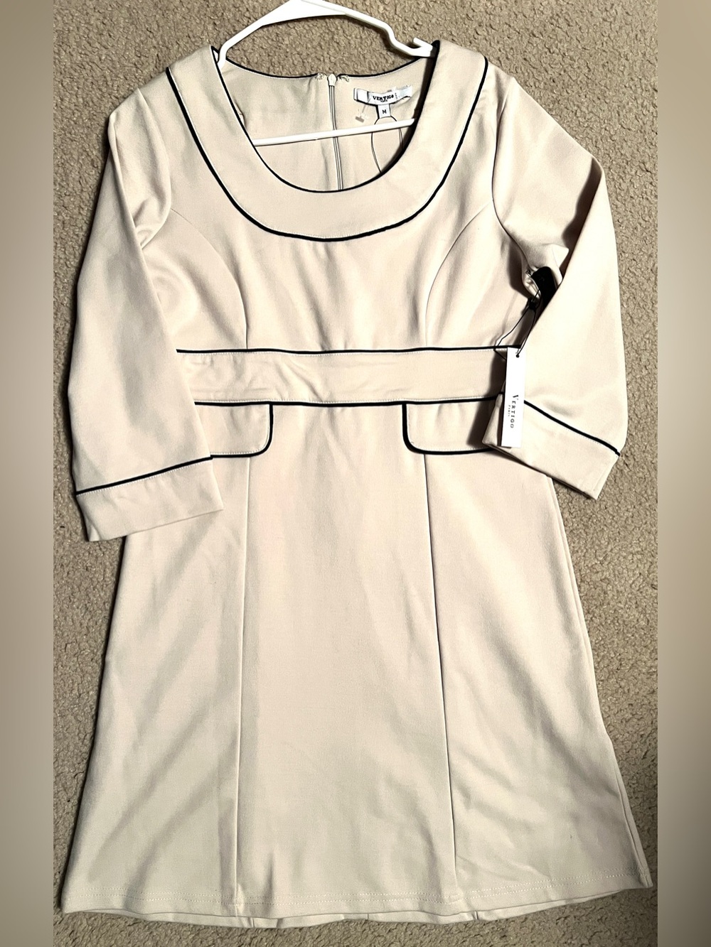 Vertigo Paris Cream Midi Dress with Black Piping